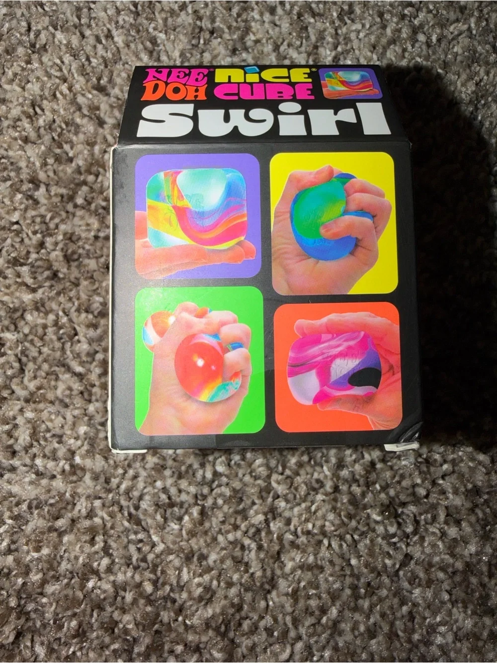 Schylling NeeDoh Nice Cube SWIRL - Super Solid Squish! - orange red color